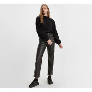 Levi's Faux Leather Pants Ribcage Straight Size 28x27 5 Pocket Vegan Pleather